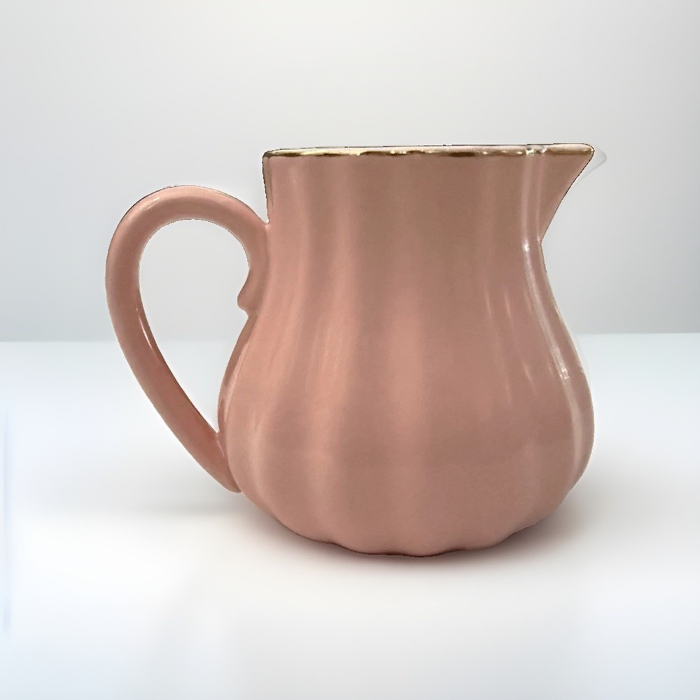 Pukka Home Pink/White Ceramic Creamer Pitcher Glossy Solid Handle Microwave Safe